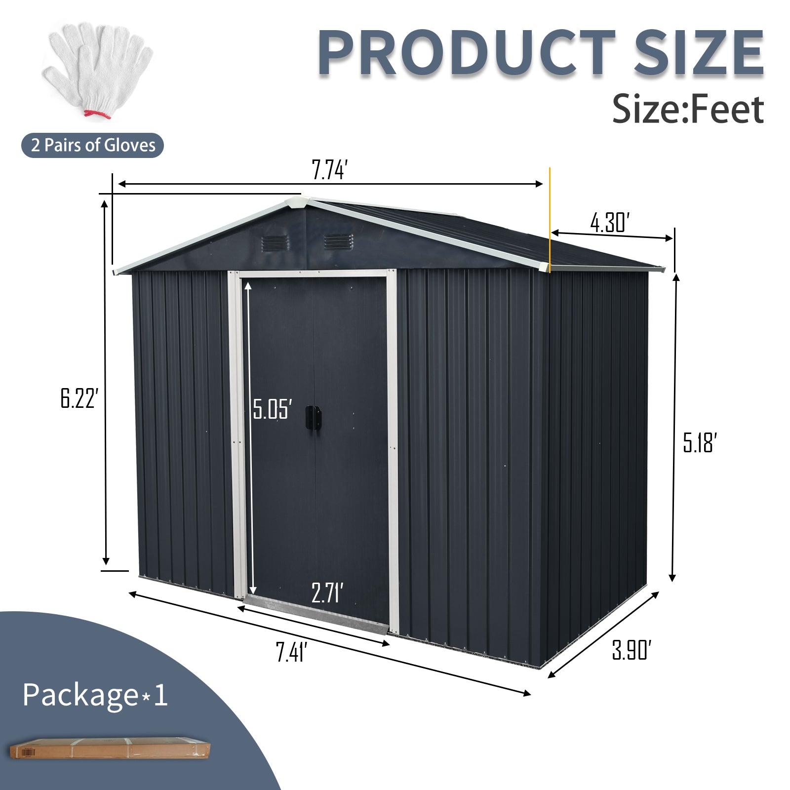 8Ft X 4Ft Outdoor Metal Storage Shed With Sliding Door And Foundation For Backyard, Patio, Lawn Black And White Black White Metal