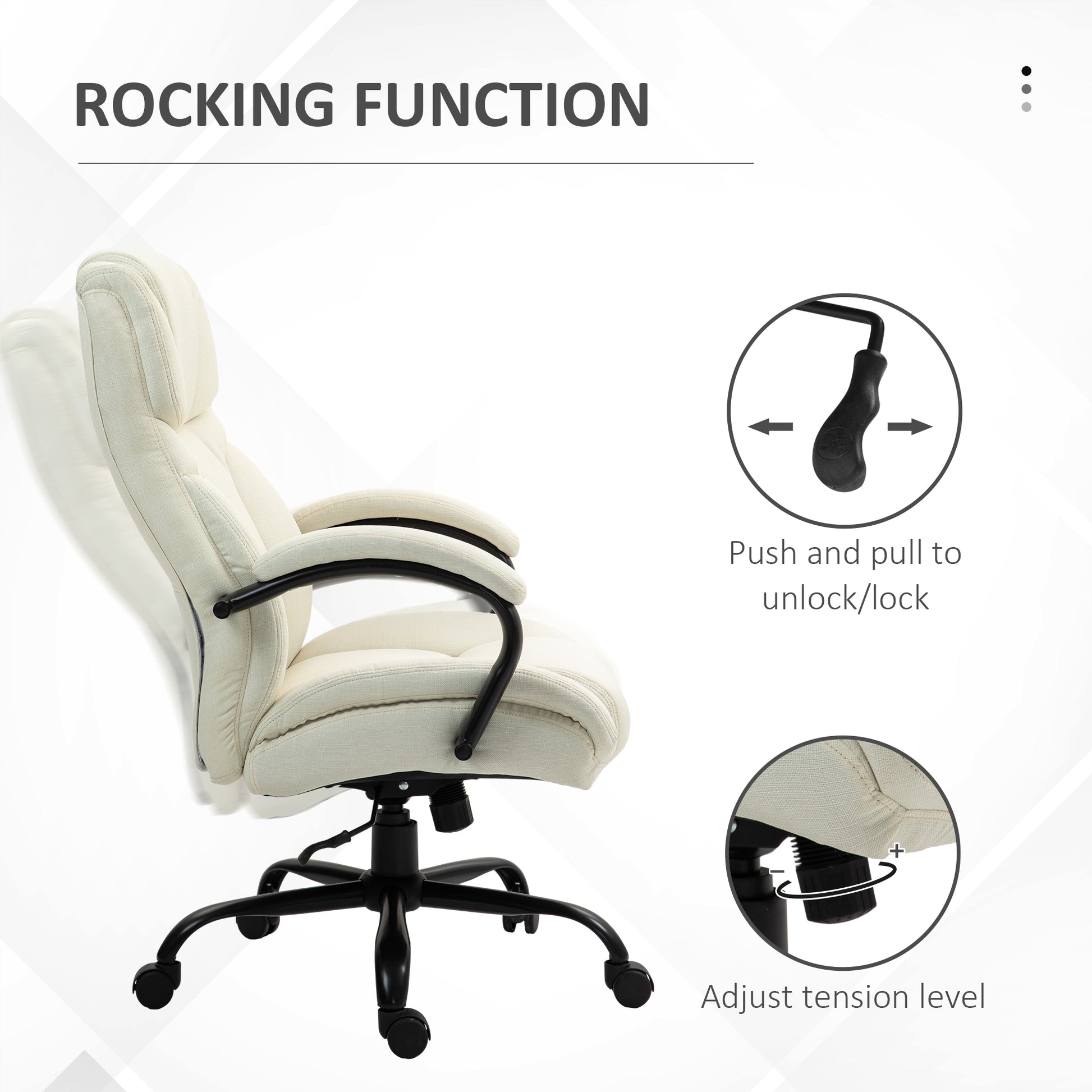 Vinsetto 500Lbs Big And Tall Office Chair With Wide Seat, Executive Computer Chair With Adjustable Height, Swivel Wheels And Linen Finish, Cream White Cream White Linen