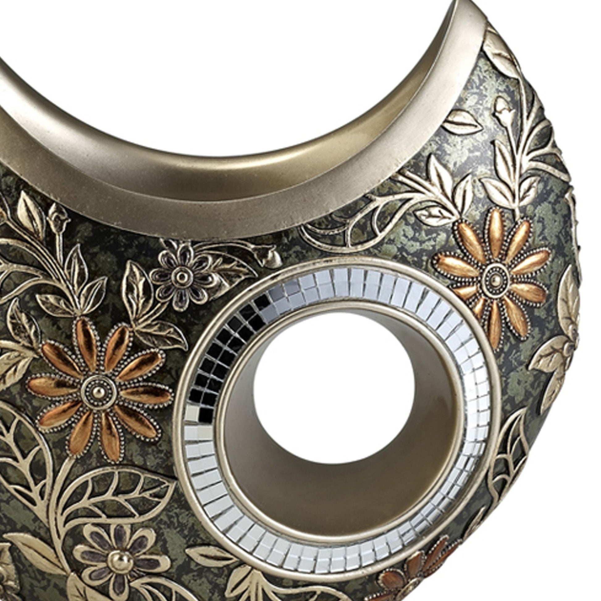 11" Tall Polyresin Decorative Vase, Gold Chrysanthemum Design Gold Polyresin