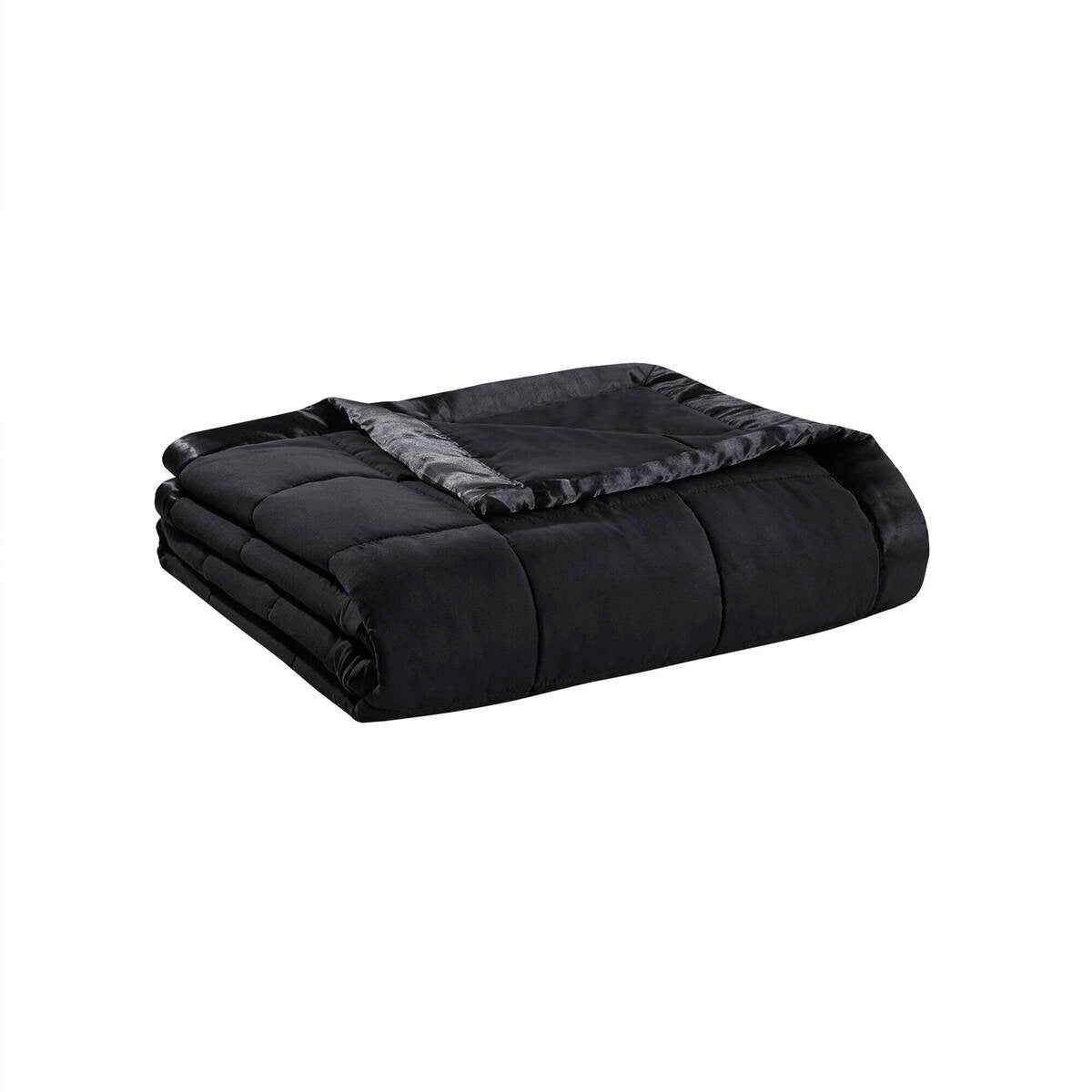 Lightweight Down Alternative Blanket With Satin Trim Black Twin Black Polyester