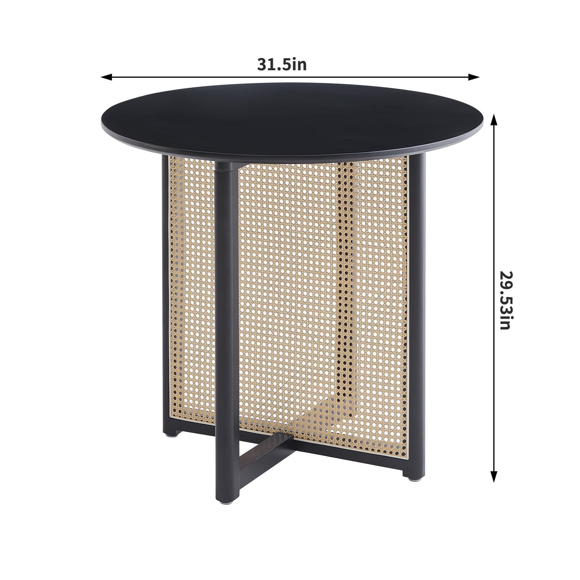 Black Solid Wood Round Table, All Solid Wood And Rattan Workman, Seats 2 4 People, Diameter 31.5 Inches Black Rubber Wood