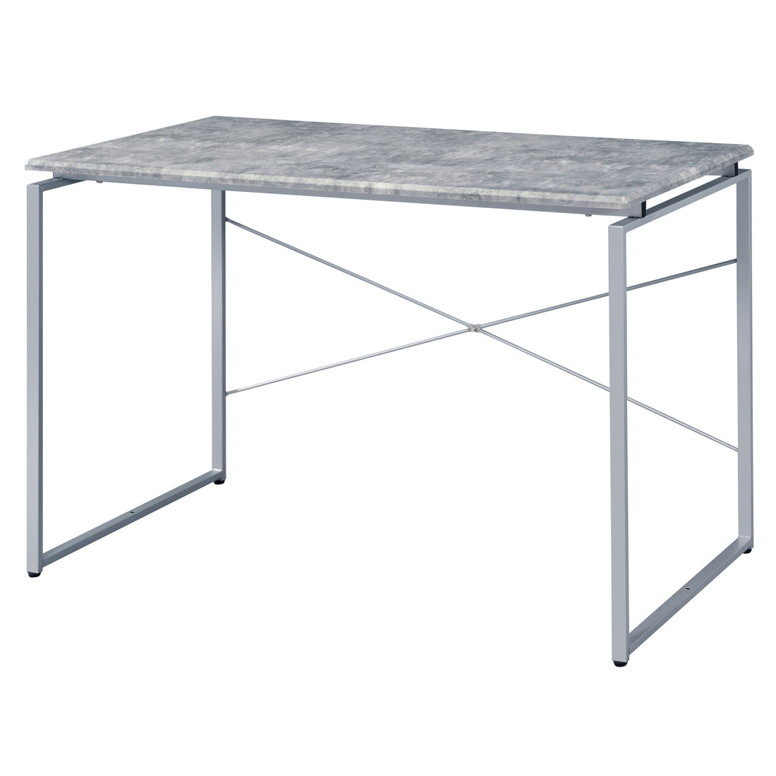 Grey And Silver Writing Desk With Metal Sled Base Grey Silver Writting Desk Office Industrial Rectangular Desk Wood Metal Sled