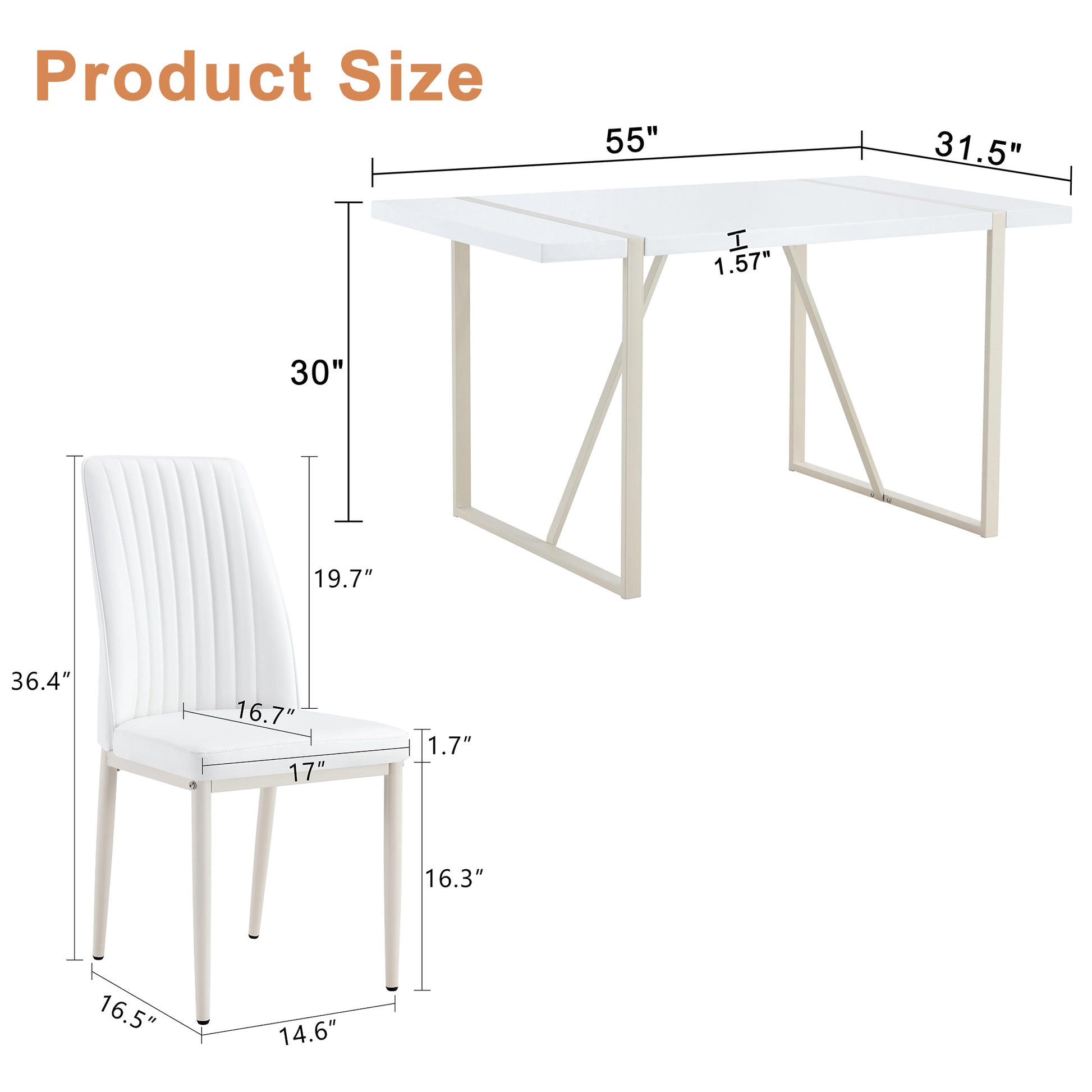 55"X31.5"Cream Style White Mdf Dining Table Set With 6 Armless Chairs.The Backrest Of The Dining Chair Is Designed With Multiple Vertical Stripes.Adding A Warm Atmosphere To Your Family. White Seats