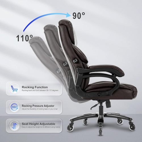 Big And Tall Office Chair 500 Lbs Executive Office Chair For Heavy People Heavy Duty Office Chair With Sturdy Rollerblade Wheels Desk Chair With Adjustable Lumbar Support Black Leather Chair Black Office Office Chairs Solid Back Pu Leather