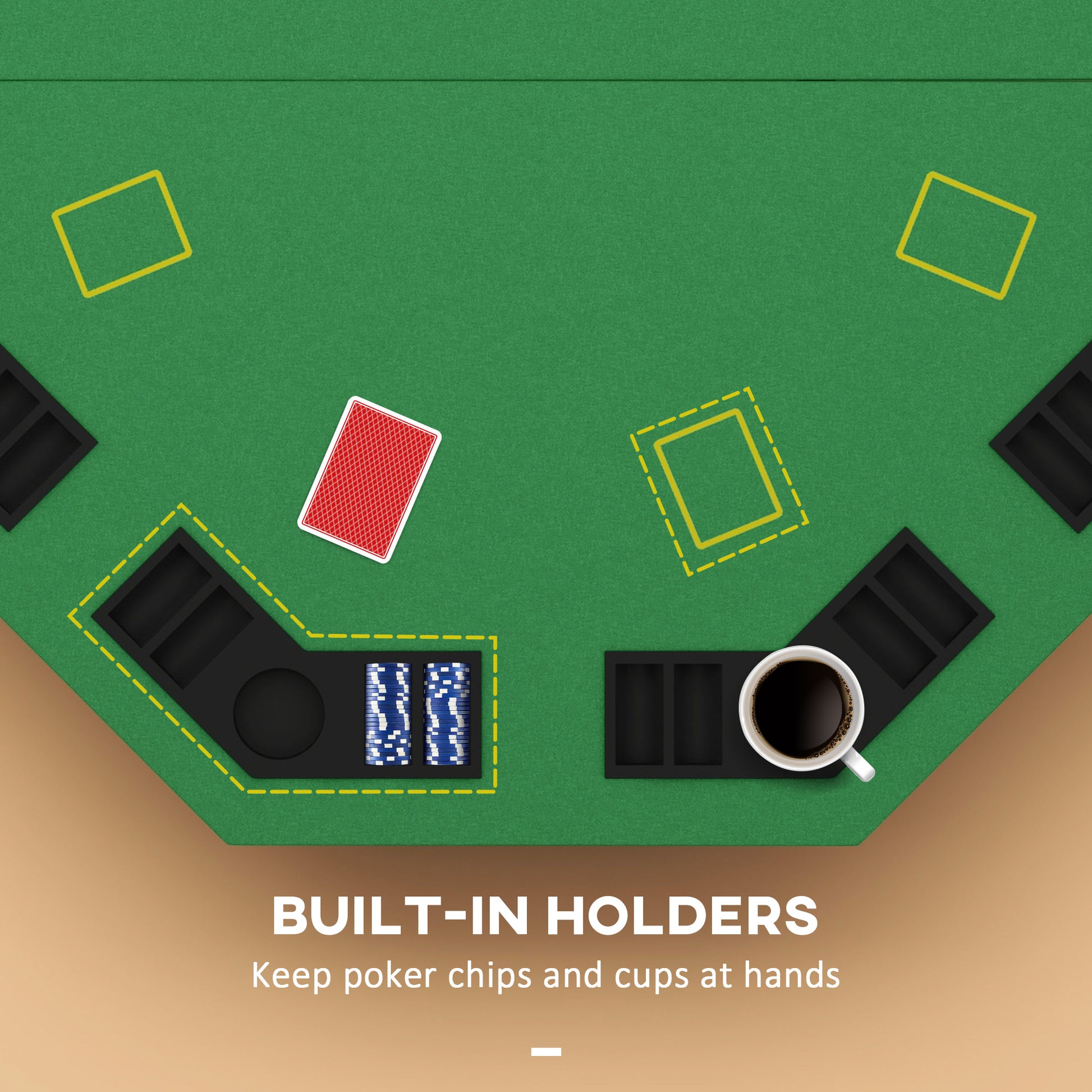 Soozier Poker Table Foldable 47" Octagon Casino Table Blackjack Texas Holdem Poker Table For 8 Players With Chips Tray And Cup Holders, Green Green Mdf Steel