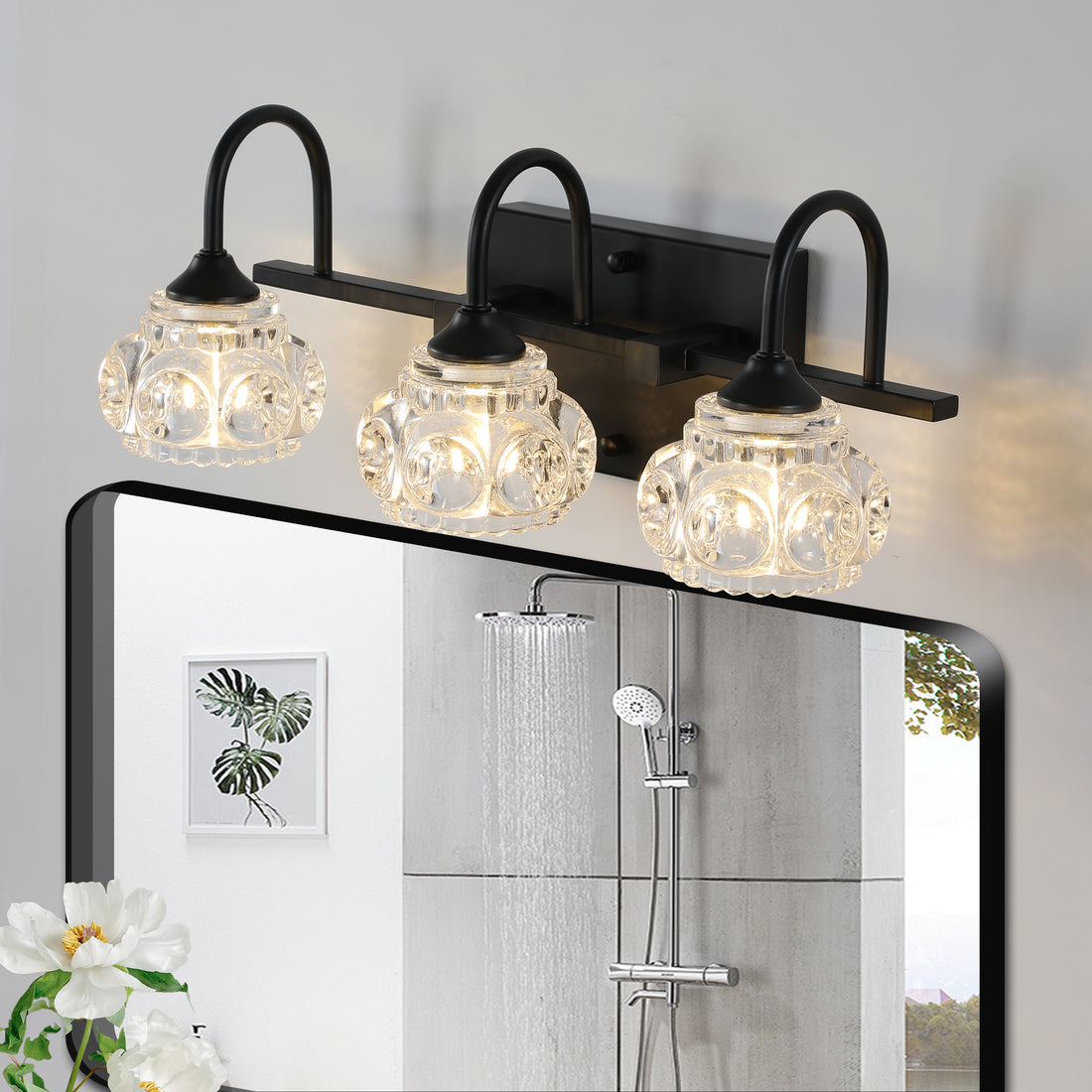 Retro 3 Light Bathroom Vanity Light Fixture Black Finish With Crystal Glass Shades, Wall Mounted Lighting For Bathroom, Powder Room, And Vanity Mirror No Bulbs Black Crystal Iron