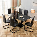 Table And Chair Set, Modern Dining Table, Patterned Table Top And Black Mdf Table Legs, Soft And Comfortable Dining Chair, Perfect For Dinner, Meetings, Home And Office Decor Black Mdf Glass