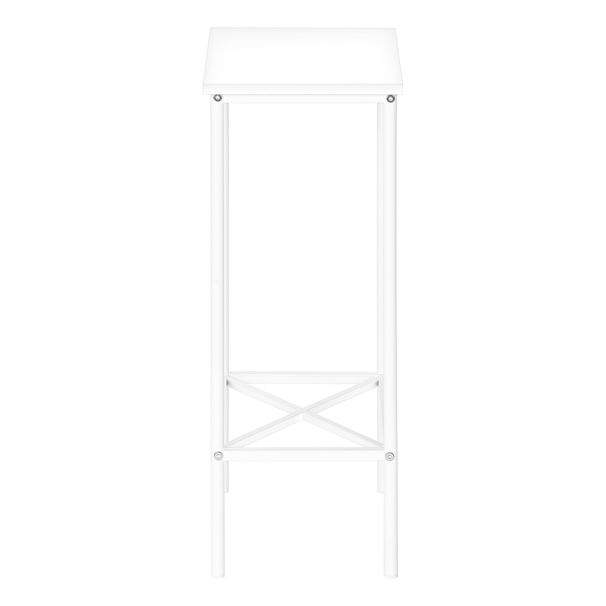 Accent Table, Side, End, Narrow, Small, 2 Tier, Living Room, Bedroom, White Laminate, White Metal, Contemporary, Modern White Particle Board