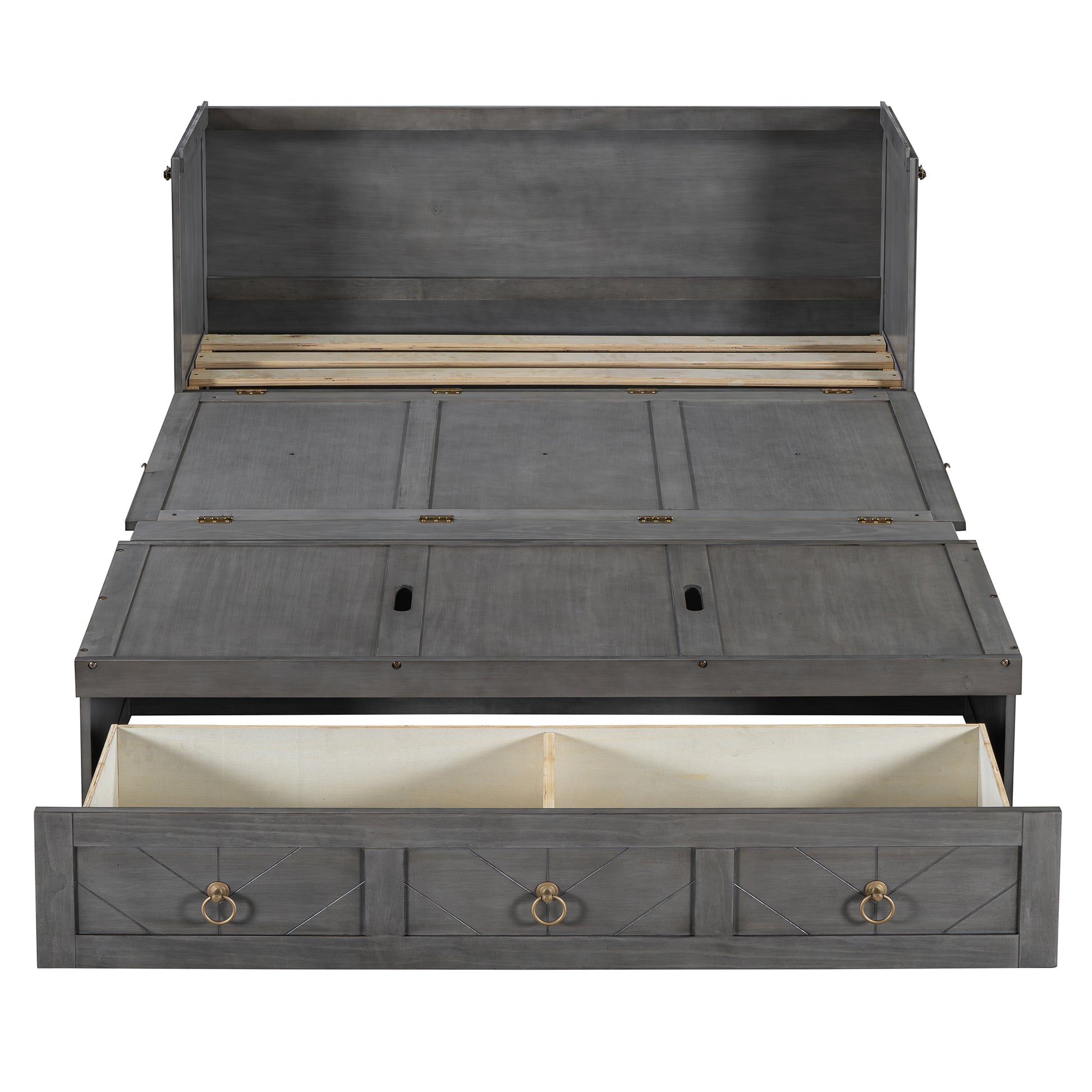 Queen Size Murphy Bed With Usb Port And A Large Drawer, Gray Gray Solid Wood Mdf