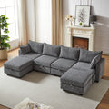 113.5'' Modular Sectiona Corduroy Sofa, Sectional Couches For Living Room U Shaped Sectional Couch With Storage Ottoman, 6 Seats Convertible Sectionals With Chaise Dark Gray Corduroy 6 Seat