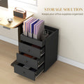 Homcom 3 Drawer Home Office Storage Cabinet, Office Drawer On Wheels With Removable Tray, Under Desk Printer Stand With Storage, Black Black Particle Board