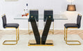 Table And Chair Set,Clear Tempered Glass And Black Legs Of The Table, Pu And Gold Legs Of The Chair Black Seats 4 Tempered Glass