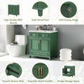 30'' Bathroom Vanity Without Top,Solid Wood Frame Bathroom Storage Cabinet With Soft Closing Doors,Frame Bathroom Storage Cabinet Only, Retro Style, Green 1 Green 2 Bathroom Freestanding Modern Solid Wood Mdf Resin Painted