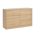 Modern Natural 6 Drawer Dresser For Bedroom Large Storage Wide Chest Of Drawers, Sturdy & Safe Chest 5 Or More Drawers Natural Natural Primary Living Space Drawers Included American Design,Contemporary,Modern Melamine Engineered Wood