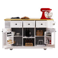 K&K 53Inch Large Kitchen Island With Drop Leaf, Power Outlet, Door Internal Storage Rack, Rolling Kitchen Cart On 5 Wheels With 5 Open Side Racks For Kitchen, Dining Room,White Not Include Bar