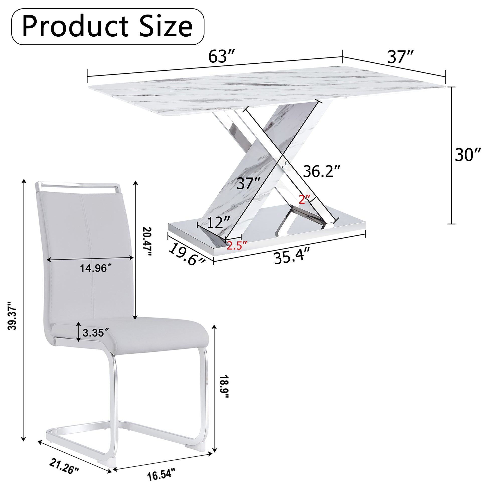 Table And Chair Set, Modern Dining Table, Imitation Marble White Top And Silver Legs, Soft And Comfortable Dining Chair, Perfect For Dinner, Meetings, Home And Office Decor Grey Silver Glass Metal