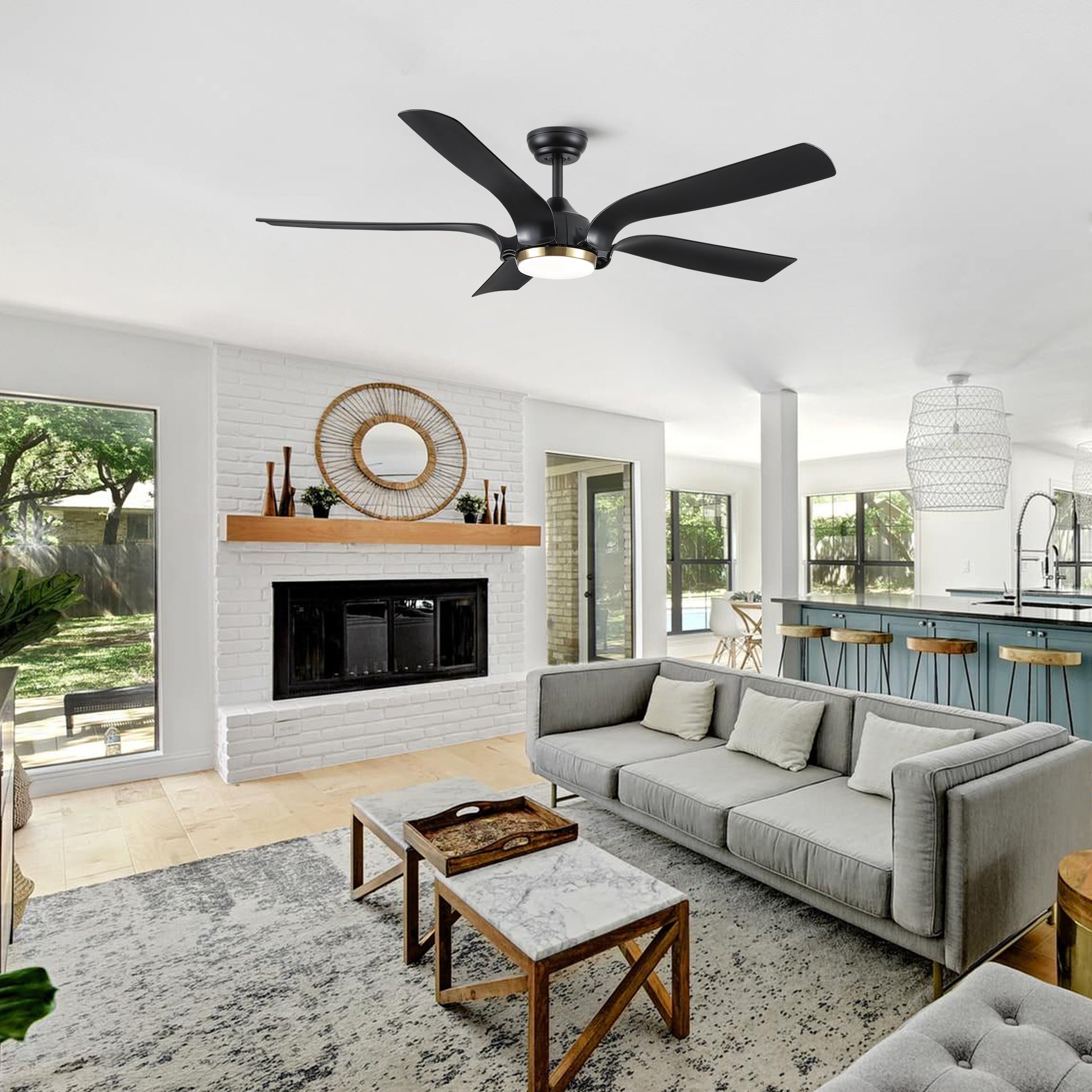 Smart 56" Integrated Led Ceiling Fan With Antique Brown Blades In Matte Black Fan Body Finish Black Abs