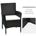 Outsunny 2 Pcs Rattan Wicker Dining Chairs With Cushions And Anti Slip Foot, Patio Stackable Chairs Set For Backyard, Garden, Lawn, Dark Coffee Black Rattan Metal