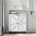 Farmhouse Shoe Storage Cabinet With Barn Door Design, Shoe Organizer With 2 Flip Drawers, Freestanding Narrow Shoe Rack Cabinet With Open Storage For Entryway,Foyer,Hallway, Antique White Freestanding 1 2 Drawers Barn Door Antique White Primary Living