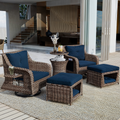 K&K 5 Pieces Outdoor Patio Furniture Set With Pet House Cool Bar And Retractable Side Tray, Rattan Wicker Patio Swivel Rocking Chairs Set Of 2 With Ottomans For Backyard, Porch, Balcony, Navy Blue Yes Rocker & Glider Navy Blue Seats 2 Weather Resistant