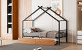Twin Size Metal House Bed With Two Drawers, Black Twin Black Metal