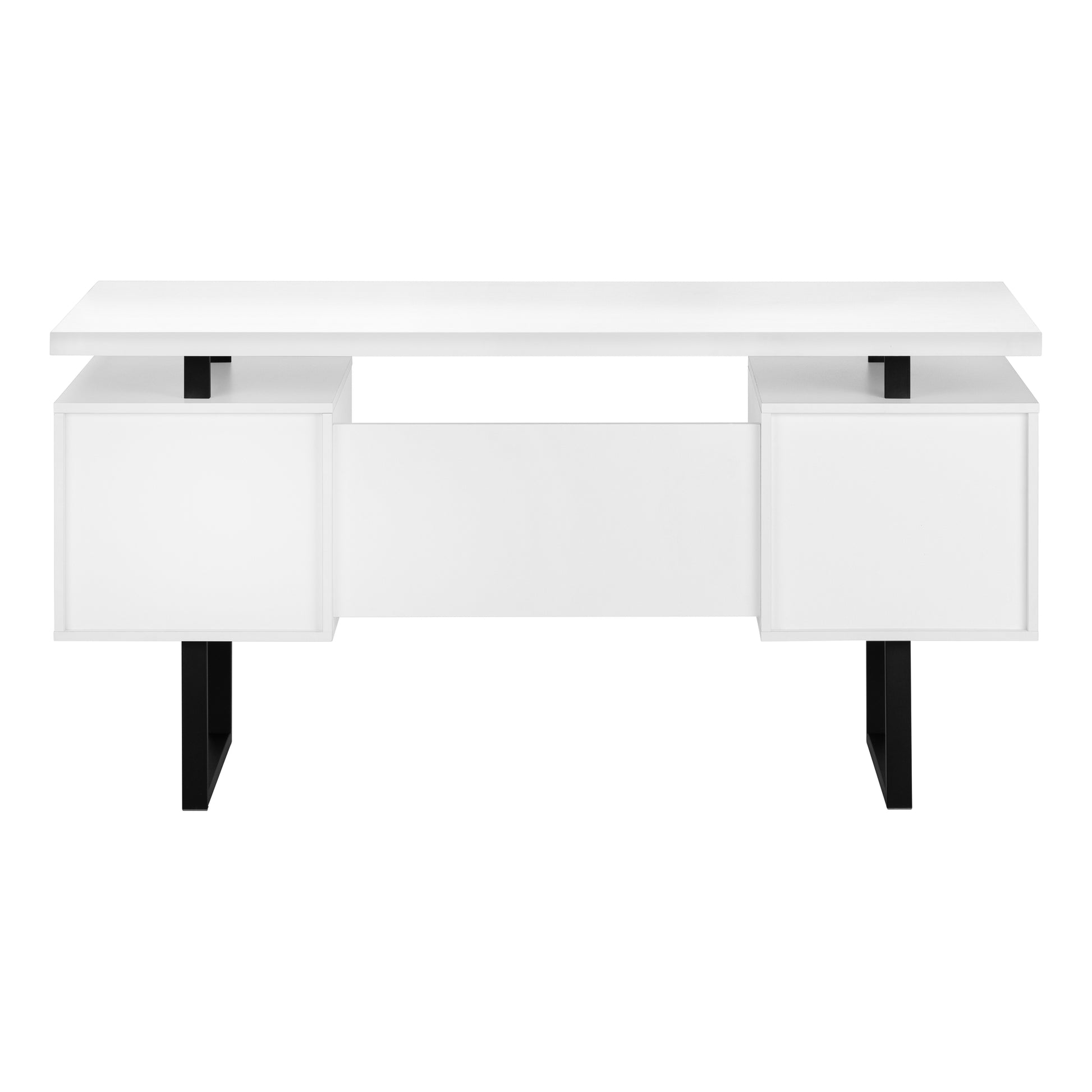 Computer Desk, Home Office, Laptop, Left, Right Set Up, Storage Drawers, 60"L, Work, White Laminate, Black Metal, Contemporary, Modern White Particle Board