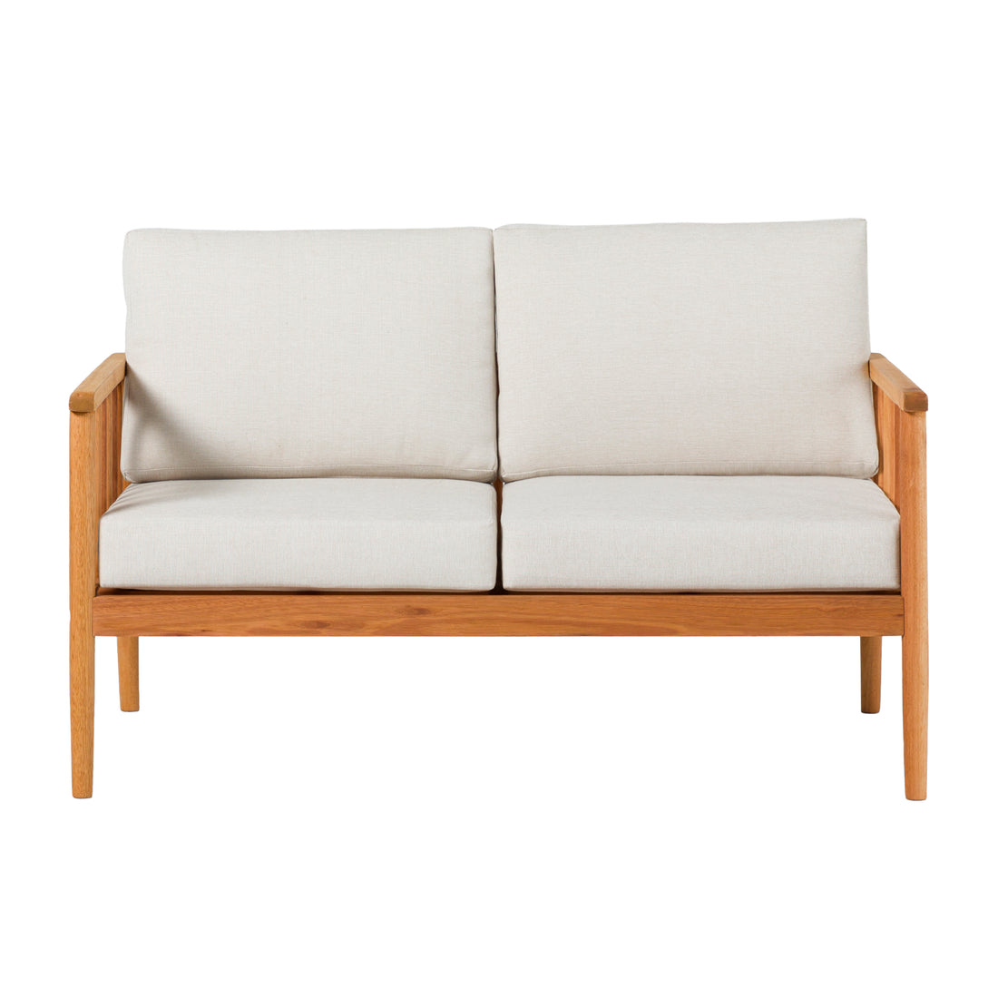 Contemporary Cushioned Eucalyptus Wood Patio Loveseat Natural Natural Eucalyptus Eucalyptus