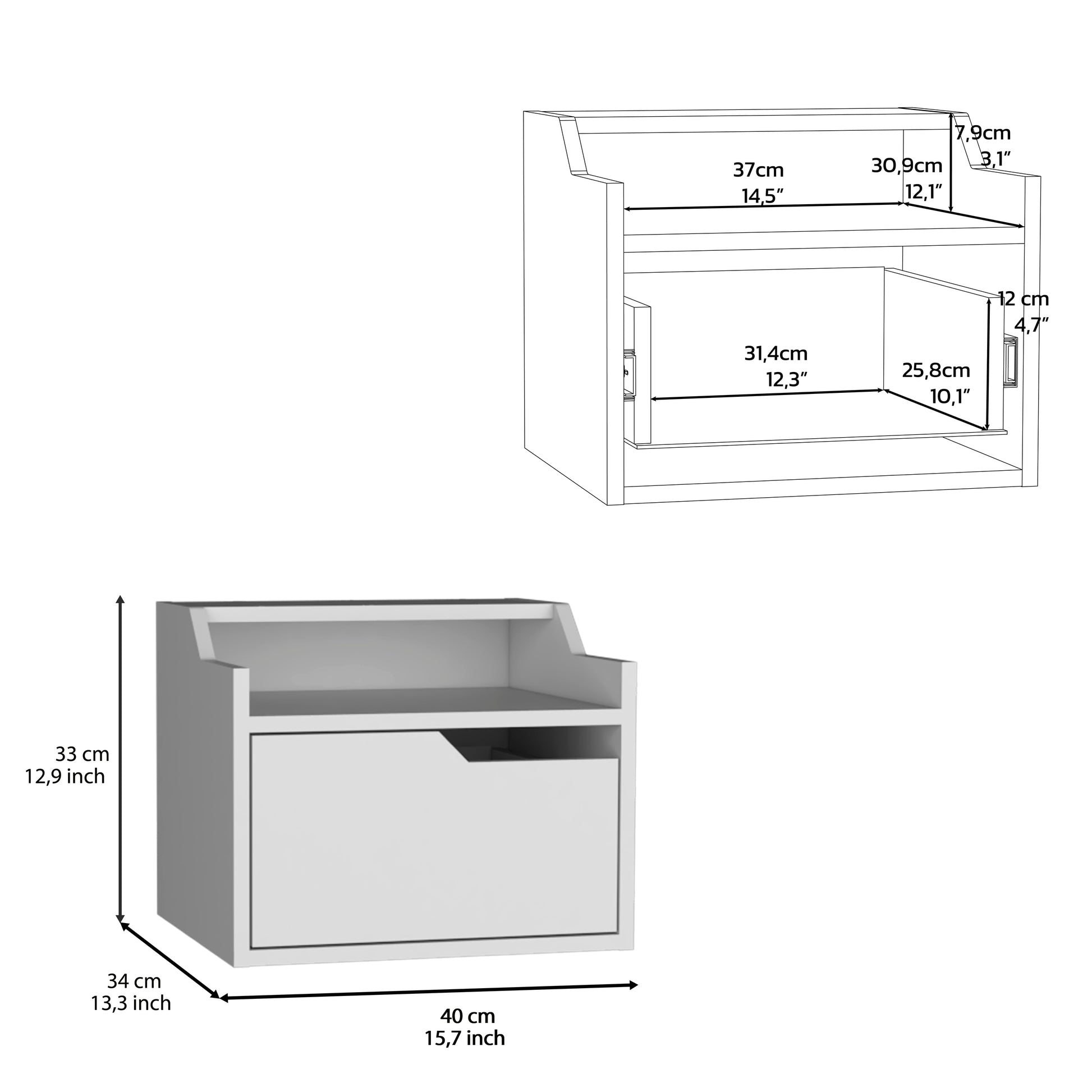 Florence Floating Nightstand With Drawer And Dual Shelf Display White 1 Drawer Bedroom Rectangle Modern Shelf Mdf Engineered Wood