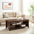 Coastal Grooved Panel Coffee Table With Lower Shelf Dark Walnut Dark Brown Mdf Mdf