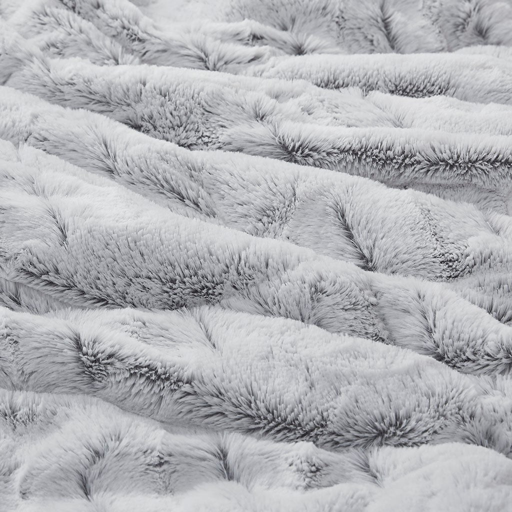 Back Print Long Fur Comforter Mini Set King Grey Polyester