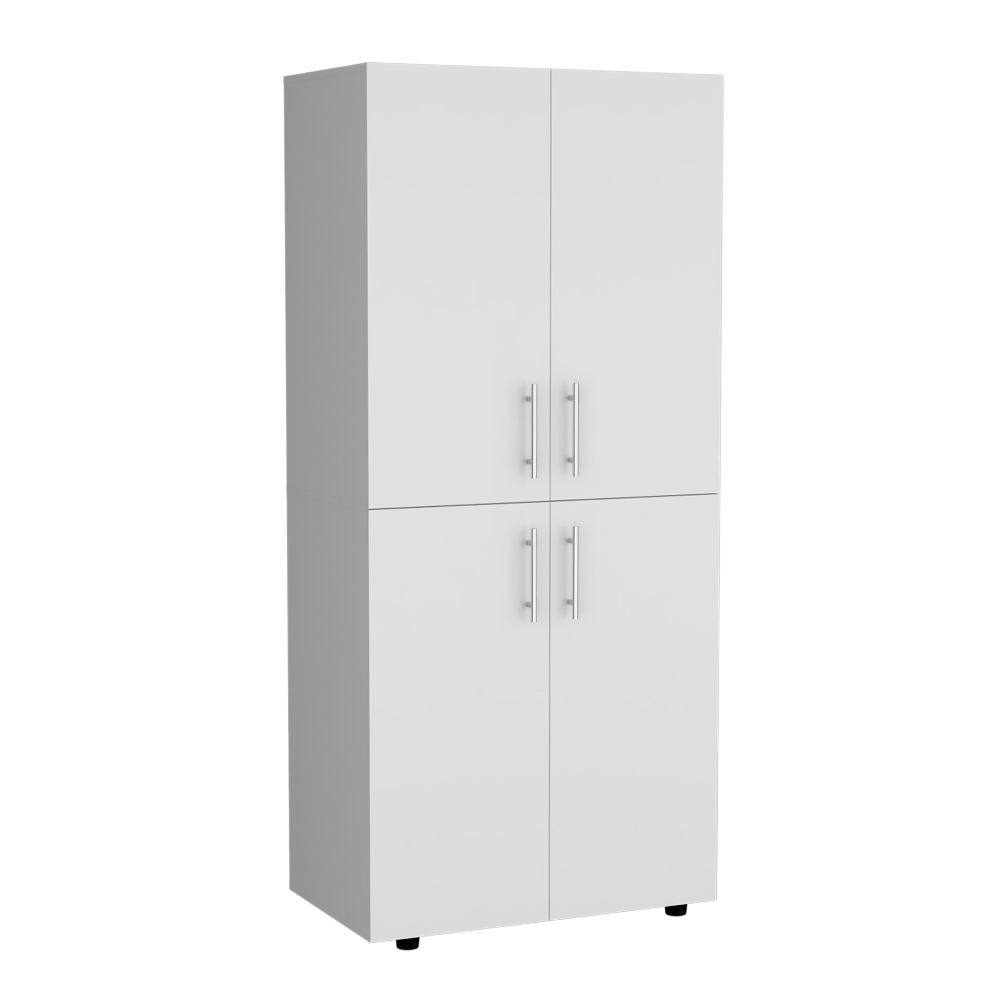 Hazel 70" High Four Door Armoire Wardrove Closet Cabinet, Six Shelves And Two Hanging Rods, Bedroom Clothes Storage Cabinet Organizer White Bedroom Modern Particle Board