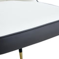 Table And Chair Set.A Morden Table With White Imitation Marble Patterned Stone Burning Tabletop With Golden Metal Legs.Paried With 4 Chairs With Pu Leather Backrest And Black Metal Legs. Black,White Gold Seats 4 Metal,Sintered Stone