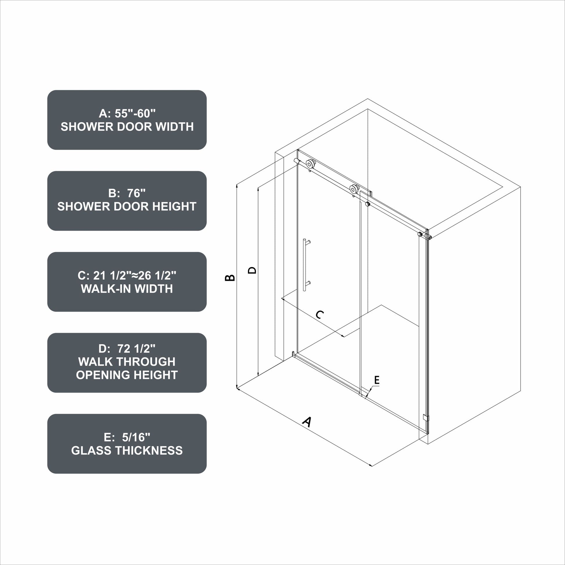 6076 Chrome Frameless One Fixed And One Shifted Shower Door, 70Mm 304 Stainless Steel Large Pulleys With Adjustable Soft Closing Function,With Nano Easy Cleaning And Stick Explosion Proof Menbrance Chrome Bathroom American Design,Minimalist Glass Metal