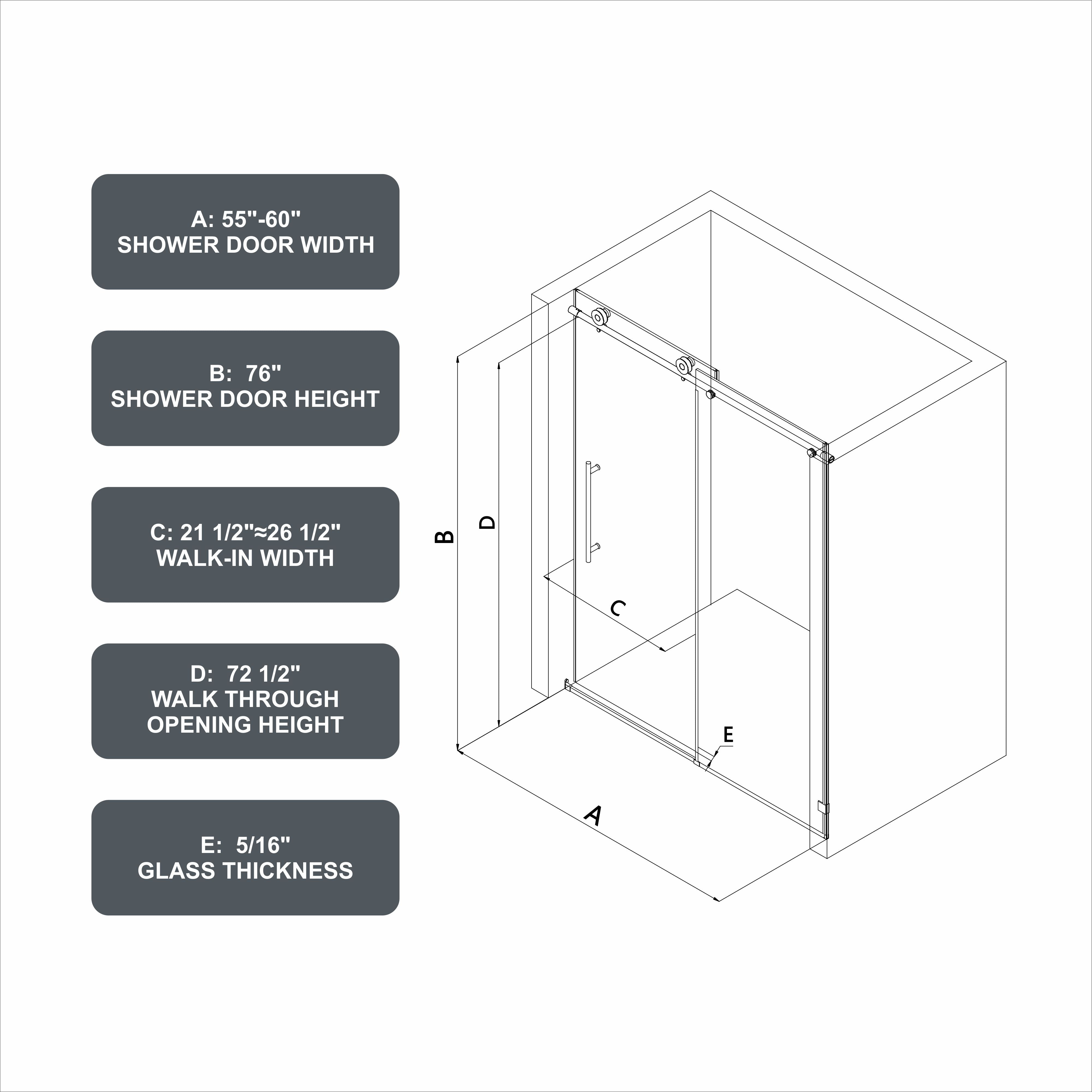 6076 Matte Black Frameless One Fixed And One Shifted Shower Door, 70Mm