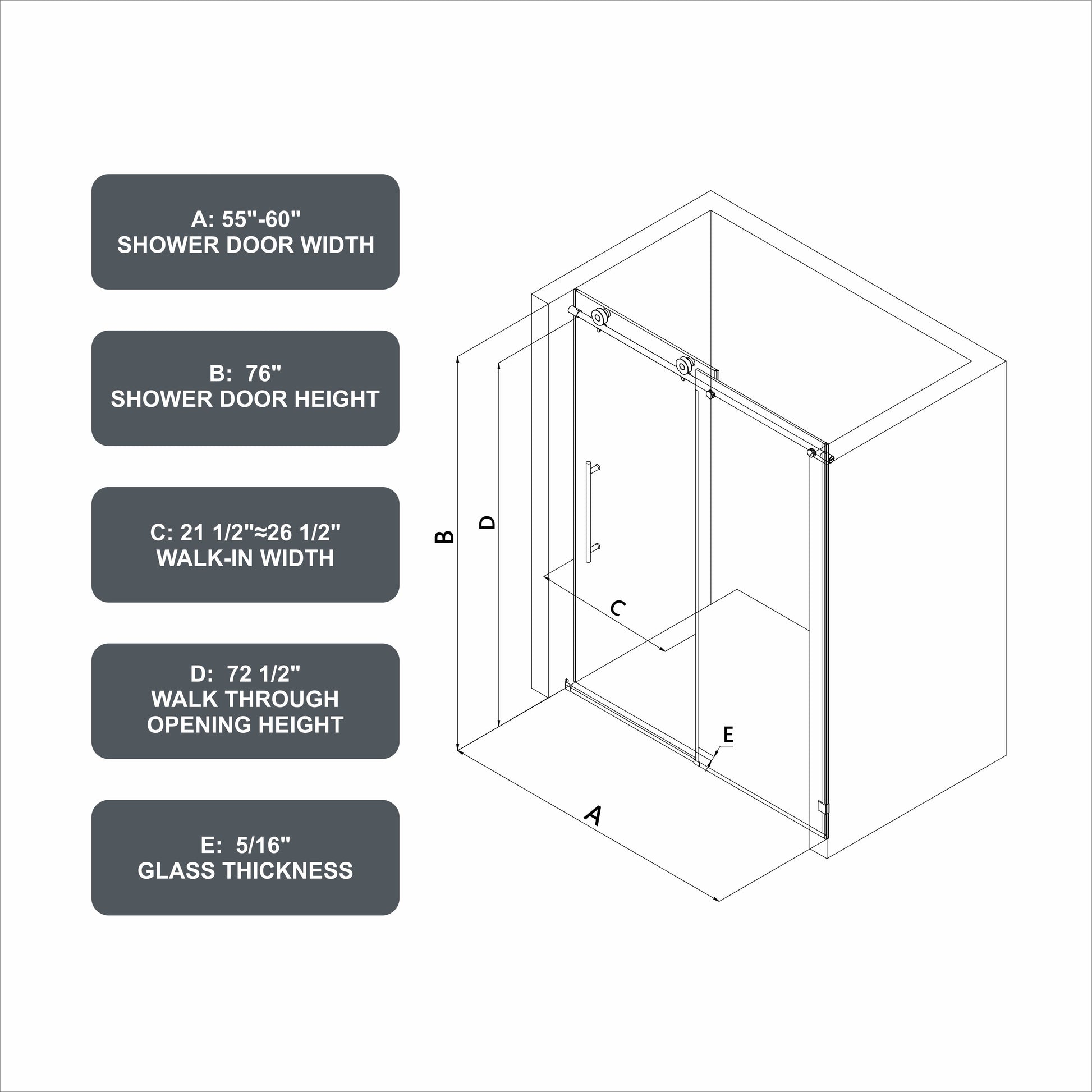 6076 Matte Black Frameless One Fixed And One Shifted Shower Door, 70Mm 304 Stainless Steel Large Pulleys With Adjustable Soft Closing Function,With Nano Easy Cleaning,Stick Explosion Proof Menbrance Matte Black Bathroom American Design,Minimalist Glass