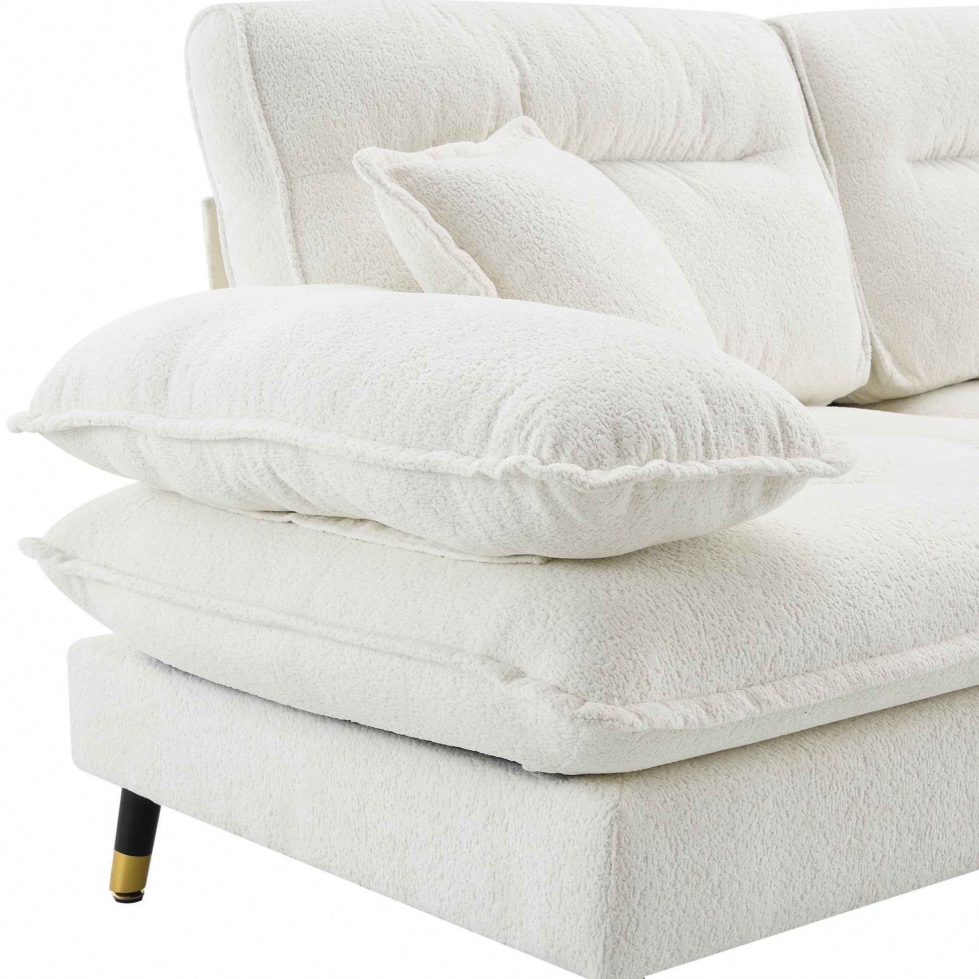 106*66.5" L Shaped Convertible Sectional Sofa,4 Seat Tufted Couch Set With Two Tone Adjust Legs,Cloud Chenille Fabric,Movable Ottoman For Living Room, Apartment,Office,3 Colors White Chenille 4 Seat