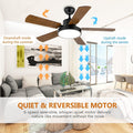 44 Inch Ceiling Fan With Led Light And Remote Control, 6 Speed Modes, 2 Rotating Modes, Timer, Improved Blades Antique Brown Wood