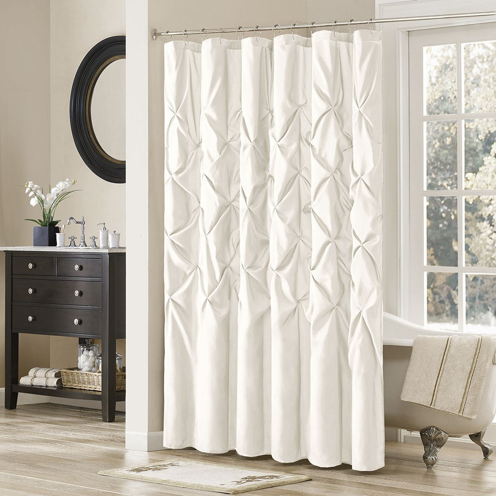 Tufted Semi Sheer Shower Curtain White Polyester