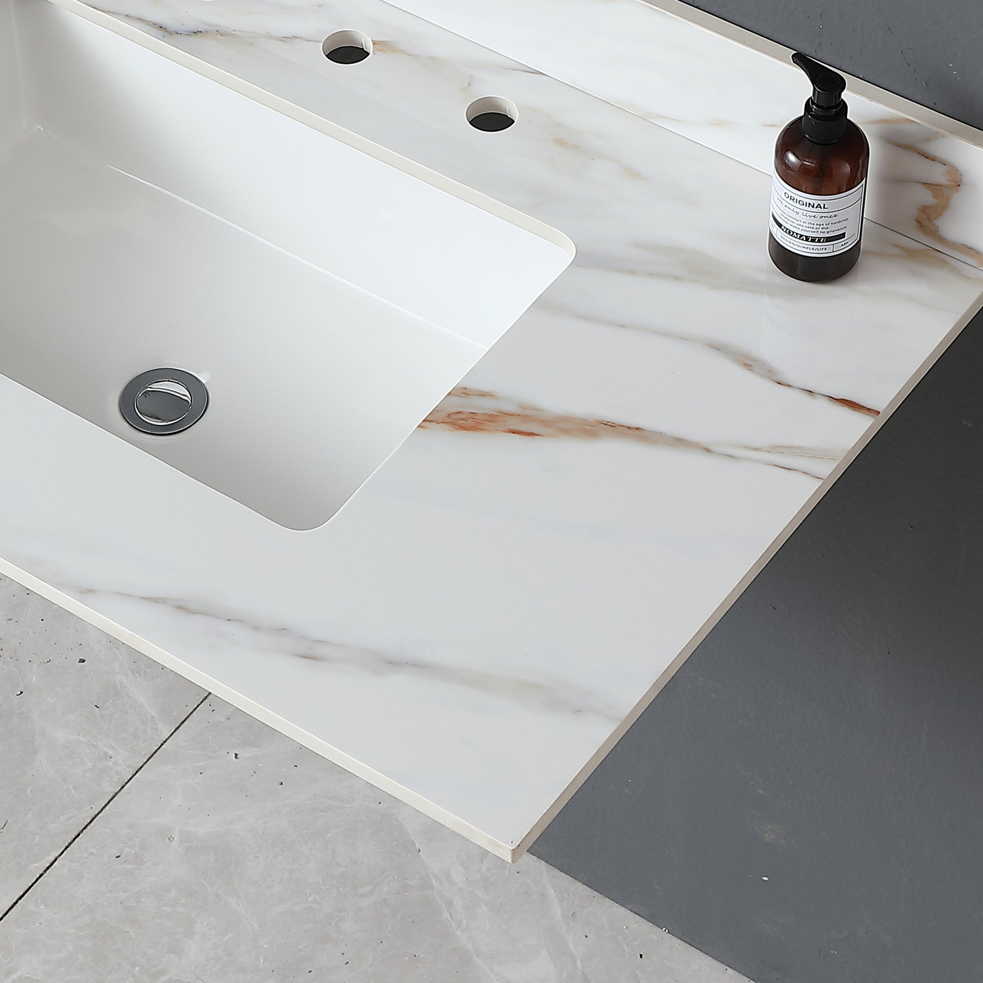 37 Inch Marble Vanity Top, Bathroom Vanity Top With Undermount Rectangular Middle Sink And 4" Height Backsplash, Pre Drilled 8 Inch Faucet Hole Spread Vanity Top, Carrara White With Veins White Marble Bathroom American Design,American Traditional