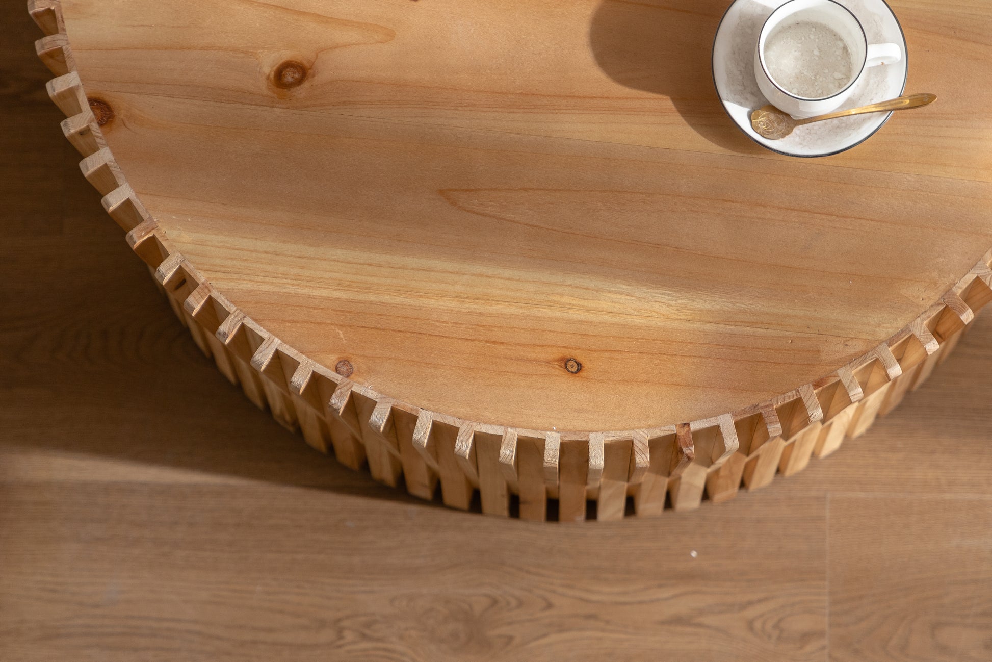 31.5" Retro Fashion Style Cylindrical Coffee Table With Vertical Texture Relief Design,Suitable For Living Room,Office,And Dining Room Natural Fir Wood