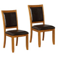 19 Inch Dining Chair, Set Of 2, Brown Wood Frame, Faux Leather Seating Brown Black Wood Fabric