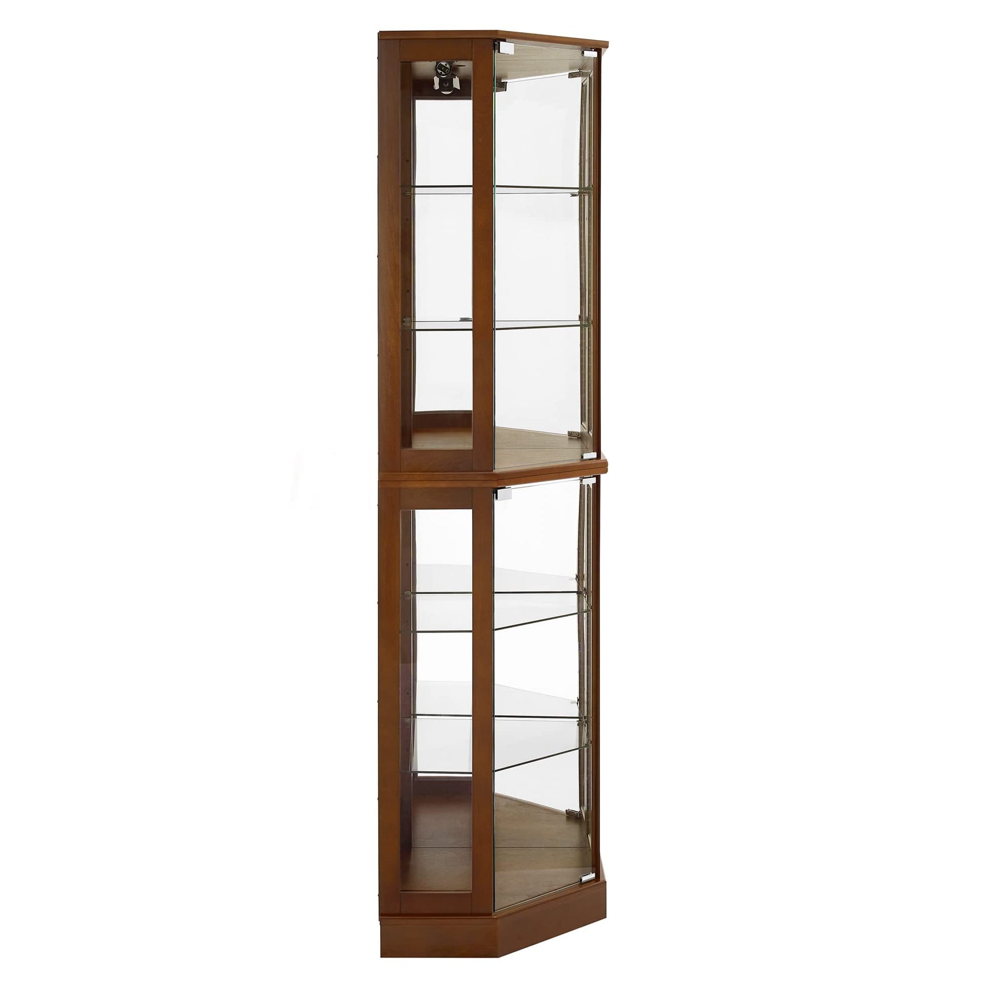 6 Shelf Corner Curio Display Cabinet With Lights, Mirrors And Adjustable Shelves, Walnut E26 Light Bulb Not Included Walnut Mdf