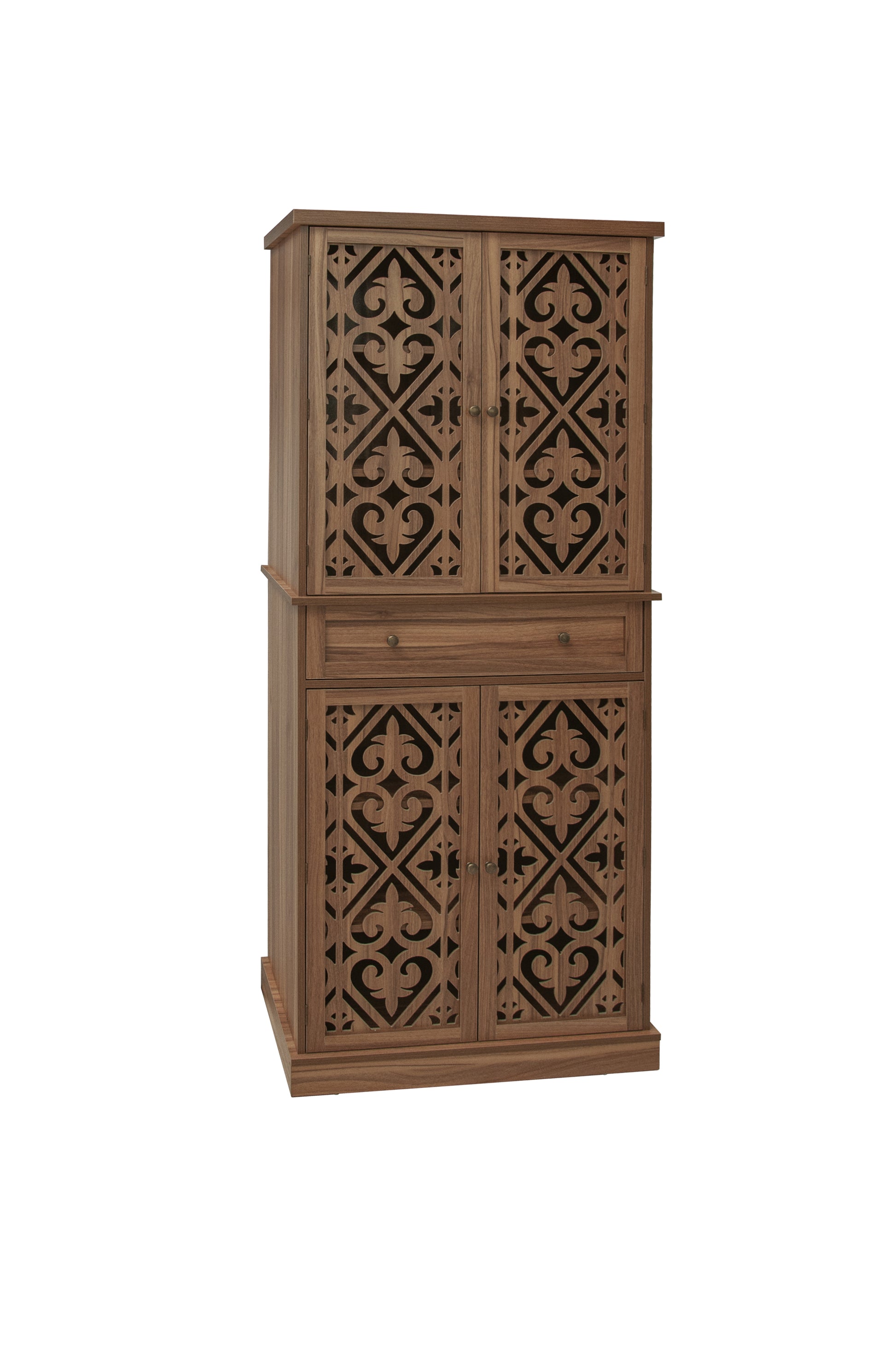 4 Door Cabinet With 1 Drawer, With 4 Adjustable Inner Shelves, Storage Cabinet Walnut Mdf