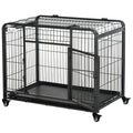 Pawhut Folding Design Heavy Duty Metal Dog Cage Crate & Kennel With Removable Tray And Cover, & 4 Locking Wheels, Indoor Outdoor 37