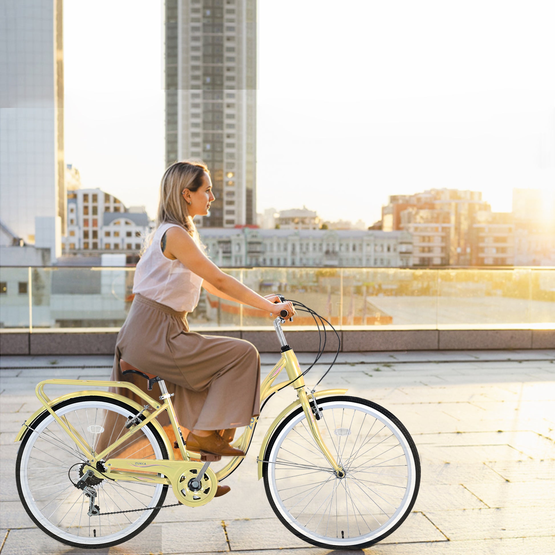 womens bicycle yellow 7 Speed, Steel Frame, Multiple Colors 24 Inch Ladies Bicycle Cycling Y