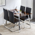 1 Table And 4 Chairs, Brown Tempered Glass Tabletop And Silver Metal Legs, Modern Minimalist Style Rectangular Glass Dining Table, Paired With 4 Modern Silver Metal Leg Chairs. 1123C 1162 Brown Seats 4 Glass