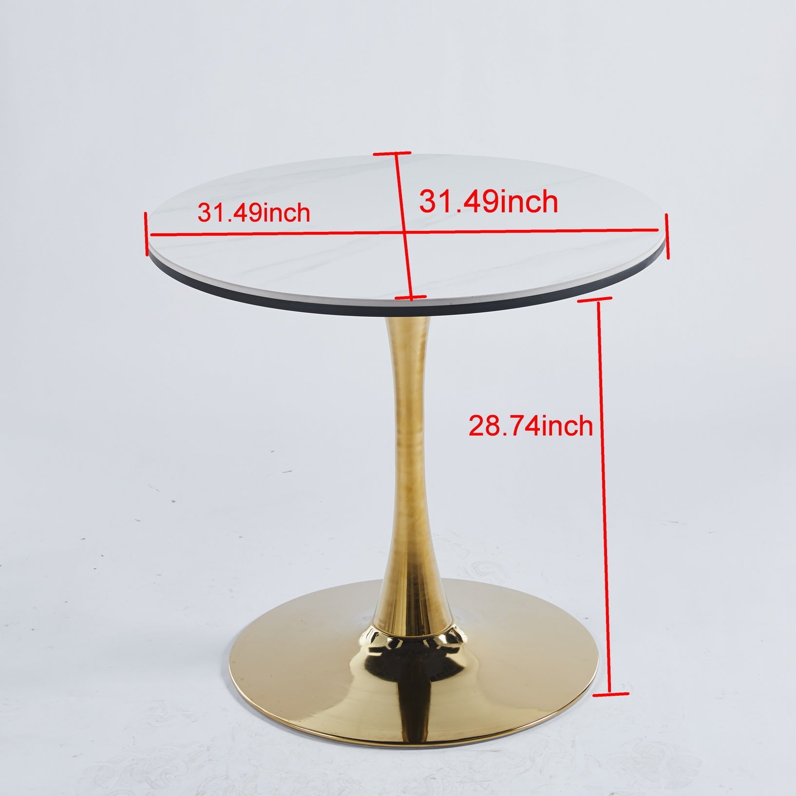 31.5"Golden And White Tulip Table Mid Century Dining Table For 2 4 People With Round Mdf Table Top, Pedestal Dining Table, End Table Leisure Coffee Table,Ceramic And Mdf Top Golden Mdf