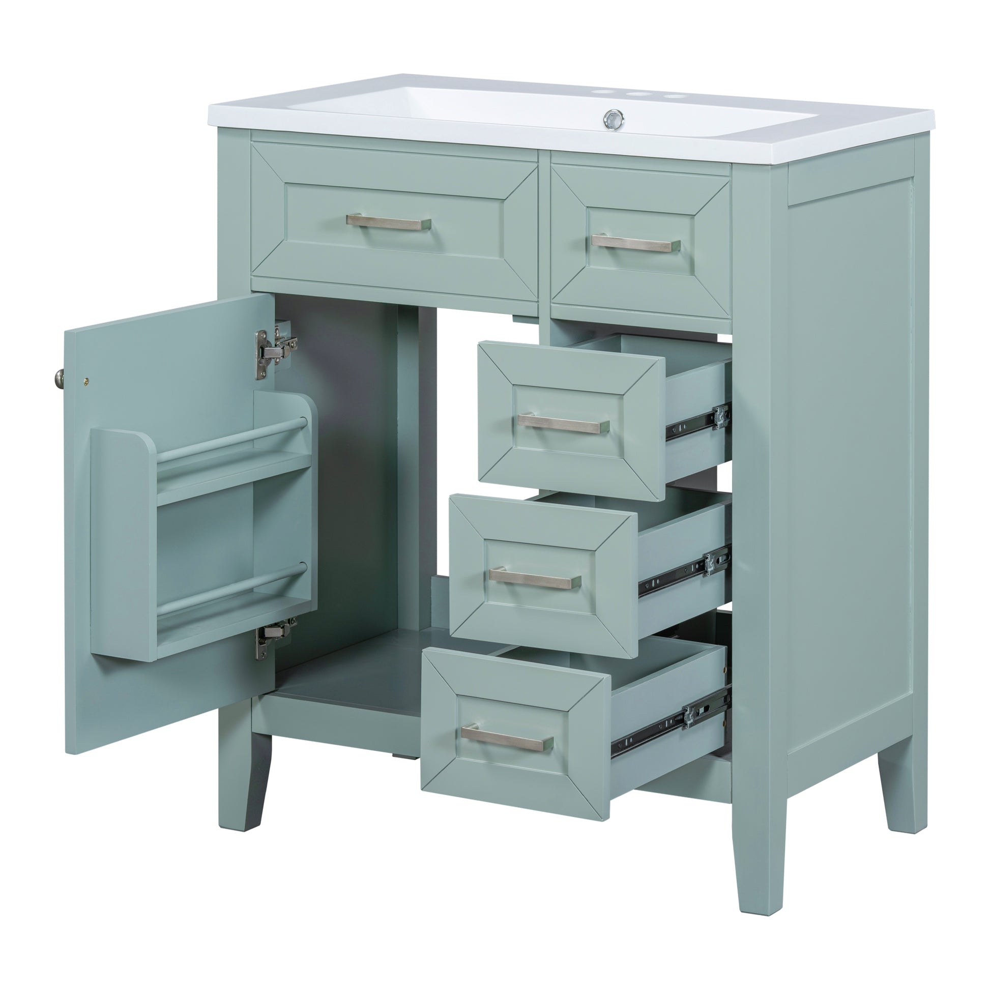 30" Bathroom Vanity With Sink Combo, Green Bathroom Cabinet With Drawers, Solid Frame And Mdf Board Old Sku:N725S999222F Green Solid Wood Mdf