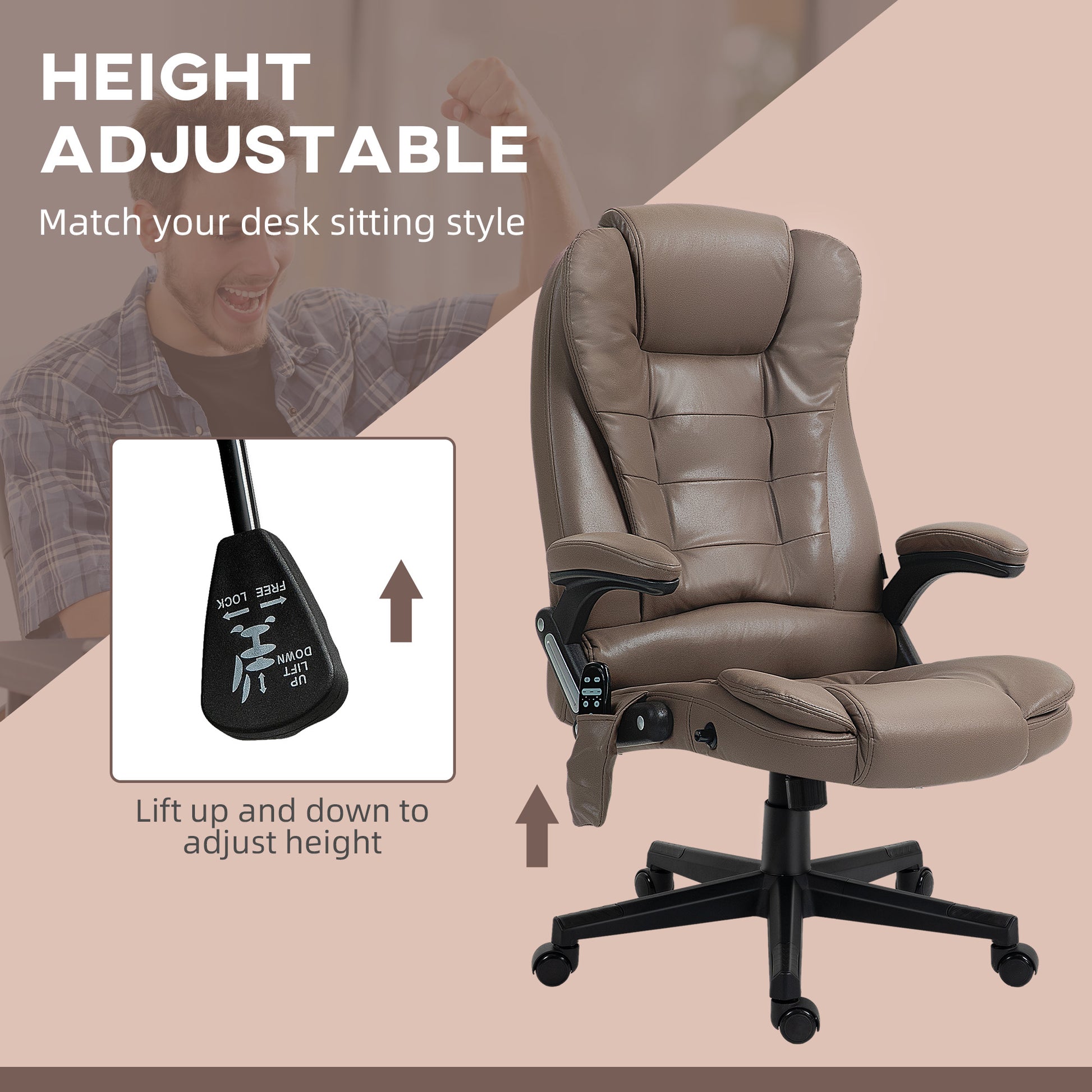 Homcom 6 Point Vibrating Massage Office Chair With Heat, Microfiber High Back Executive Office Chair With Reclining Backrest, Padded Armrests And Remote, Dark Brown Brown Polyester