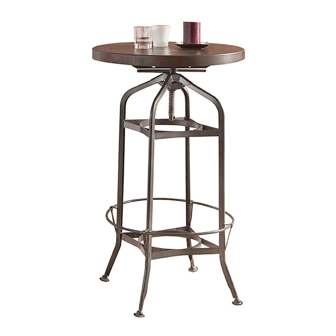 Walnut And Gunmetal Bar Table Walnut Primary Living Space Round Wood